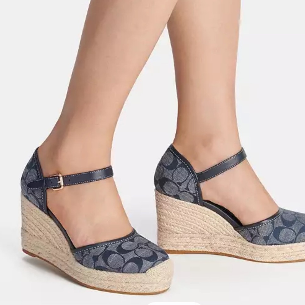 Coach Raine Signature Denim Espadrilles Size 7 NIB